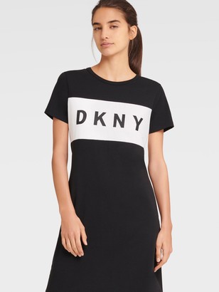 DKNY Women's Colorblock Logo T-shirt Dress - Pearl Grey Heather 